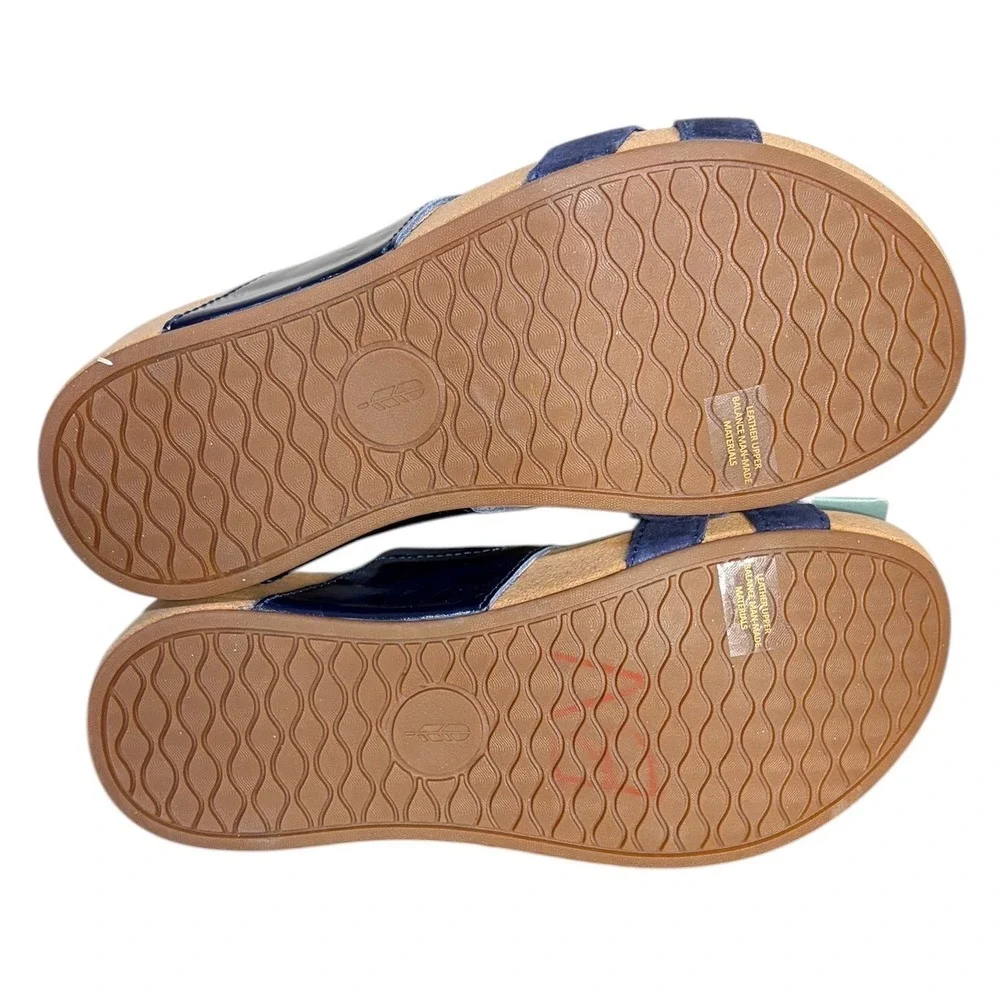 NWT Revitalign Peacoat Blue Andover Baja Sandal Leather Wedge Womens 6B‎